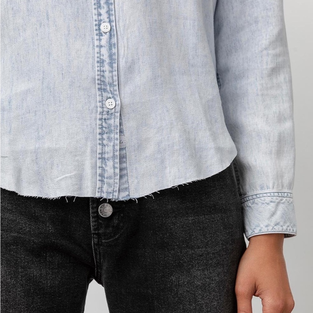 Rails Ingrid Raw Hem Vintage Light Button Up Shir… - image 3